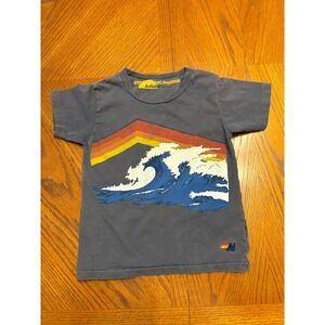 Aviator Nation Kids Gray Wave Rainbow Graphic T-Shirt Size 4 Retro Surf Tee